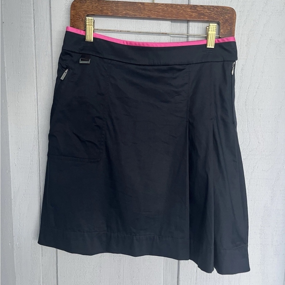 Ralph Lauren Polo Golf Skort Size 6 Navy Blue Hot Pink Trim Pleated Pocket EUC